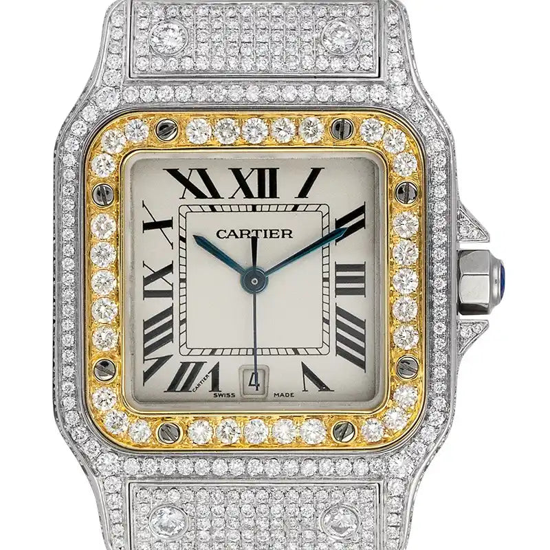Custom Diamond Set Cartier Santos Galbèe Medium Steel and Gold W20011C4