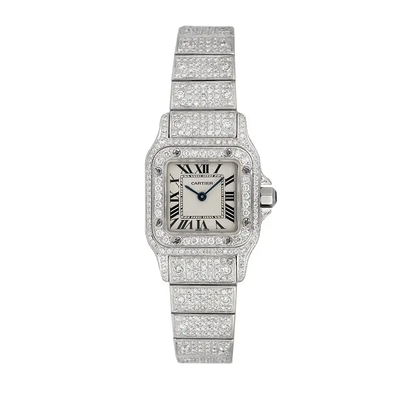 Full view of Custom Diamond Set Cartier Santos Galbèe Small W20017D6