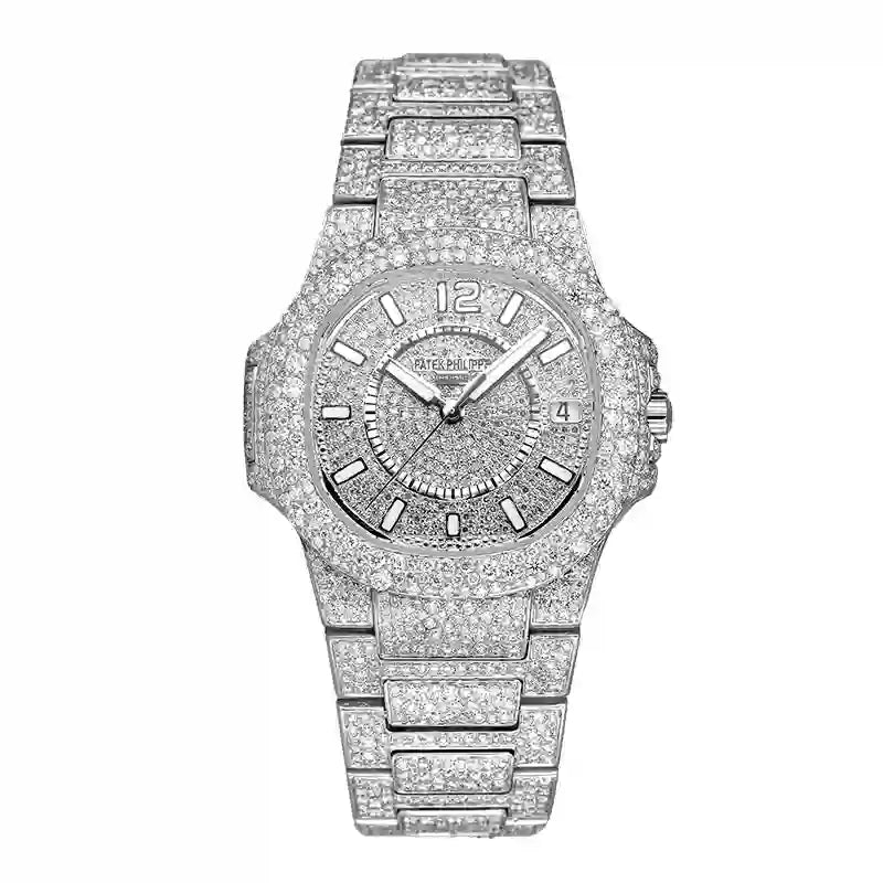 Full view - Custom Diamond Set PP Ladies Nautilus 7011/1G-001 White Gold