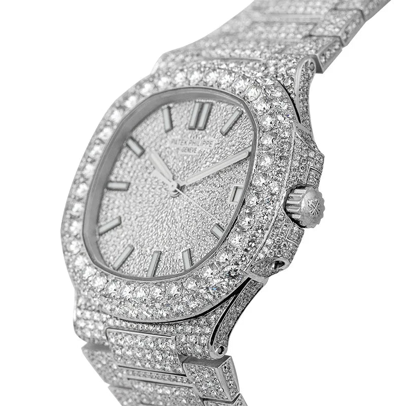 Side view of Custom Diamond Set Patek Philippe Nautilus 5711G