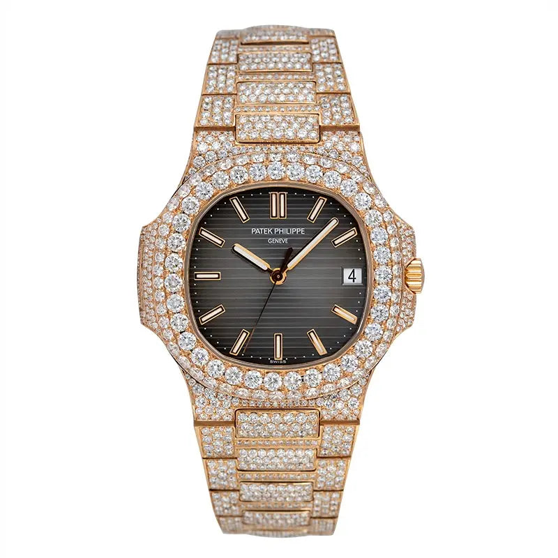 Full view of Philippe Nautilus Rose Gold 5711R Watch fully diamond set