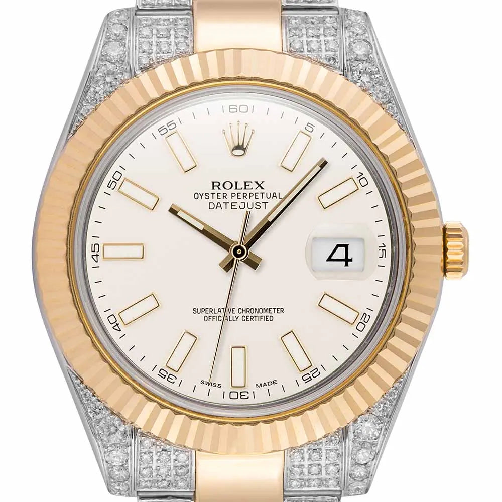 Custom Diamond Set Rolex Datejust Steel Gold White Dial 116333
