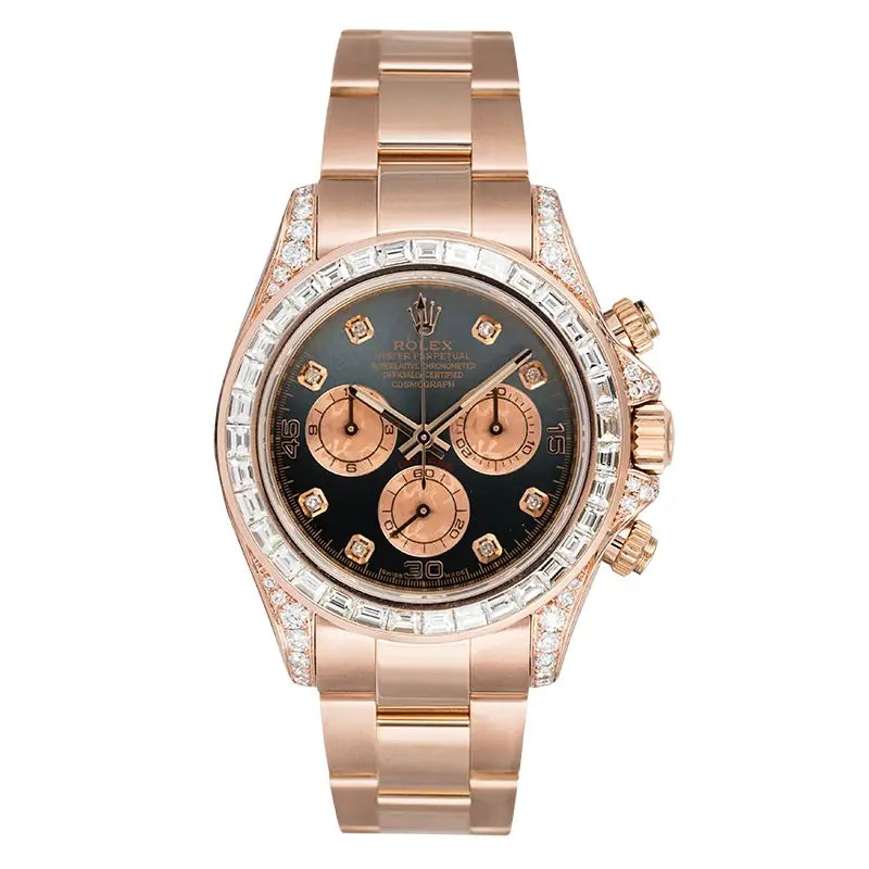 Full view - Custom Diamond Set Rolex Daytona 18ct Everose Gold