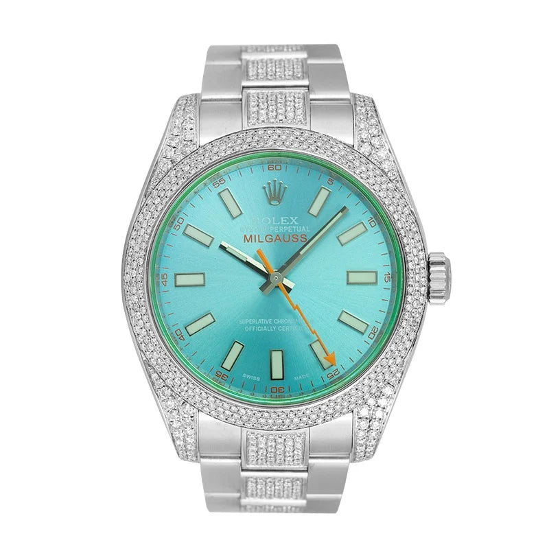 Full view of Rolex Milgauss 116400 with Custom Blue Dial