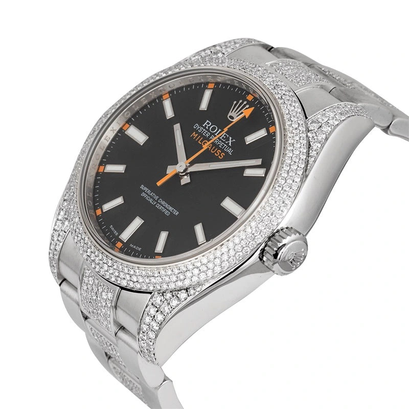 Side view - Custom Diamond Set Rolex Milgauss with Black Dial 116400