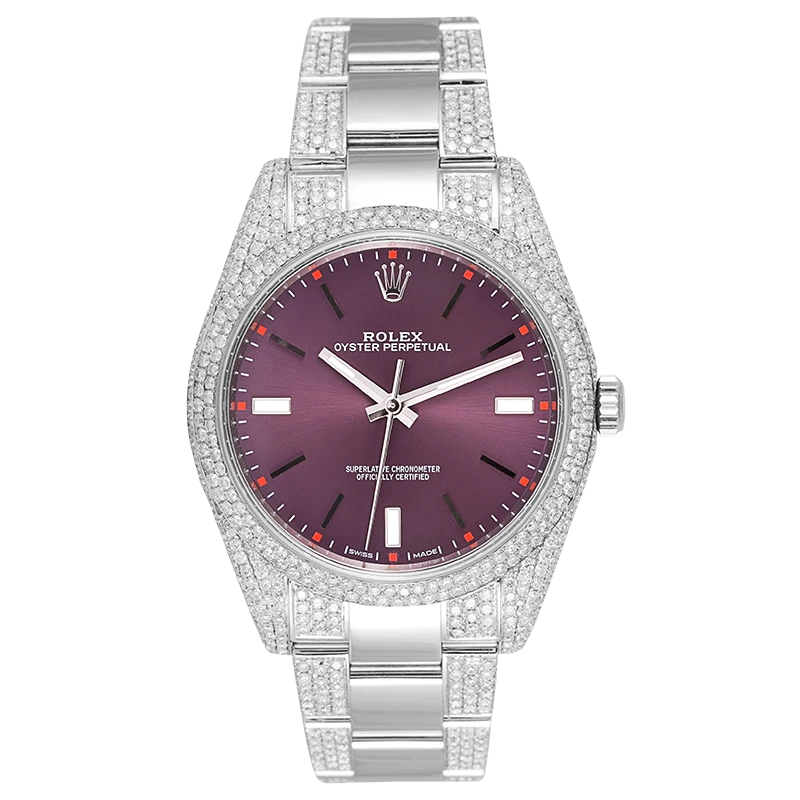 Full view - Custom Diamond Set Rolex Oyster Perpetual 39 Stainless Steel Red Grape 114300