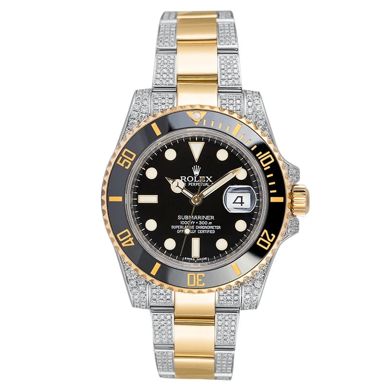 Full view - Custom Diamond Set Rolex Submariner Date 116613LN Steel and 18ct Yellow Gold