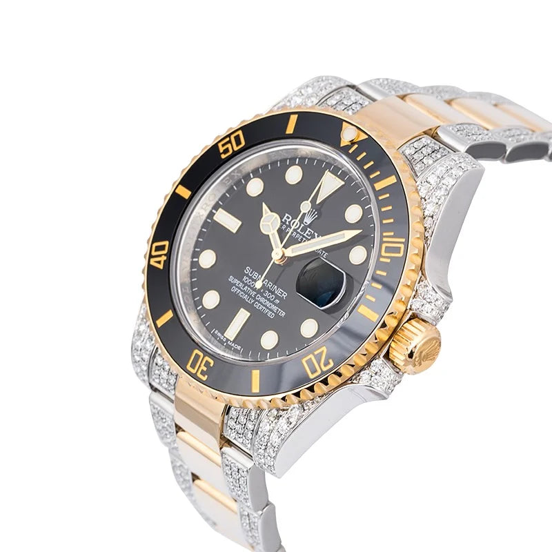 Side view - Custom Diamond Set Rolex Submariner Date 116613LN Steel & 18ct Yellow Gold