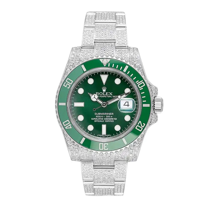 Full view of Custom Diamond Set Rolex Submariner Date 116610LV Watch