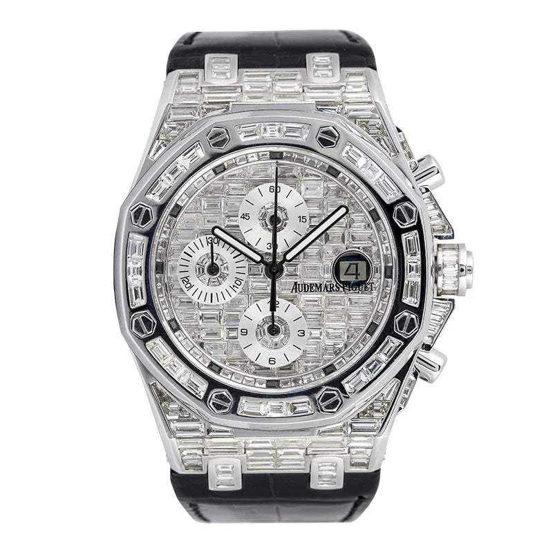 Full view - White Gold AP Royal Oak Offshore set with Baguette-Cut Diamonds