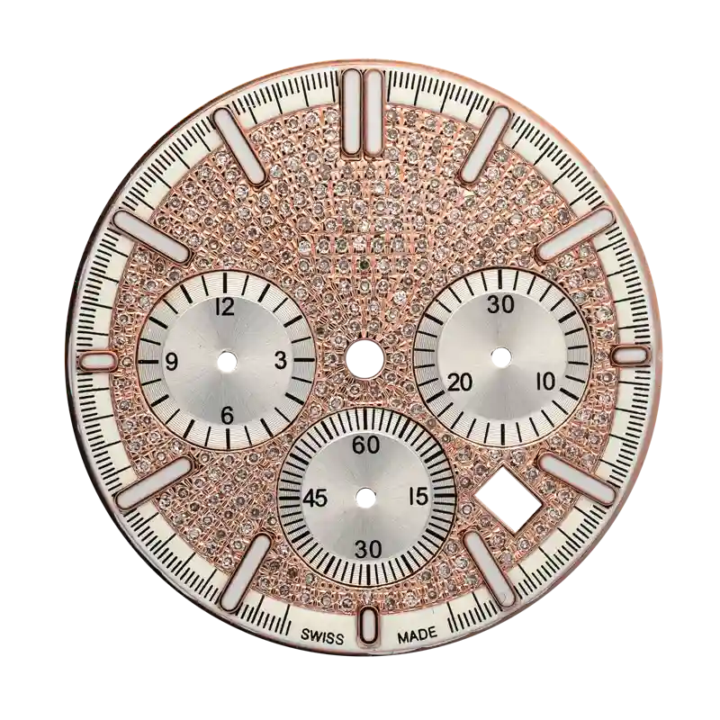 Custom rose gold diamond paved dial for AP Royal Oak Chrono 41