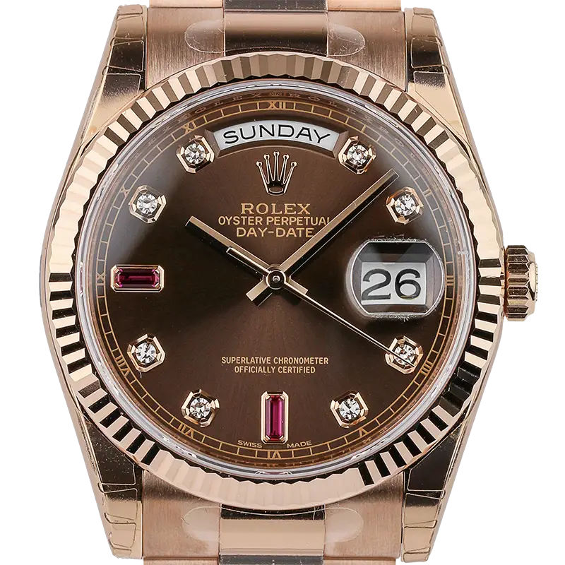 Rolex Day-Date 36mm Rose Gold Chocolate Diamond President 118235