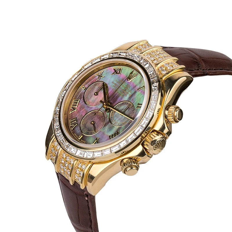 Side view of Diamond Set Rolex Daytona 116518 Yellow Gold