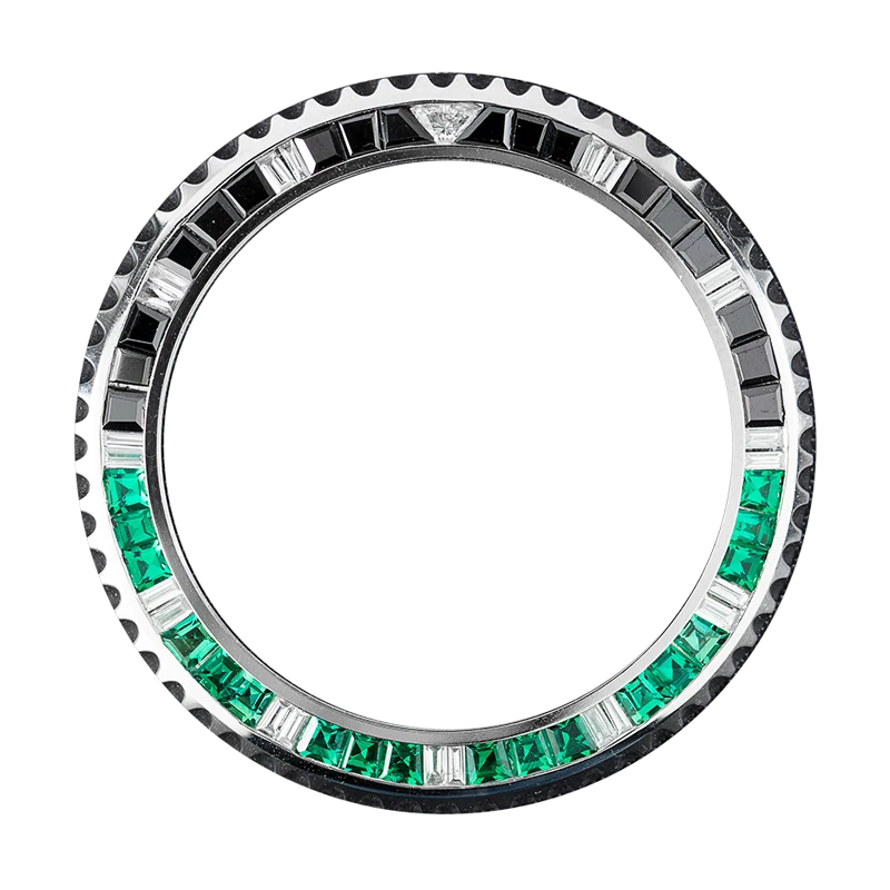 Green/Black/White Baguette Cut Custom Bezel for Rolex GMT-Master II / Submariner