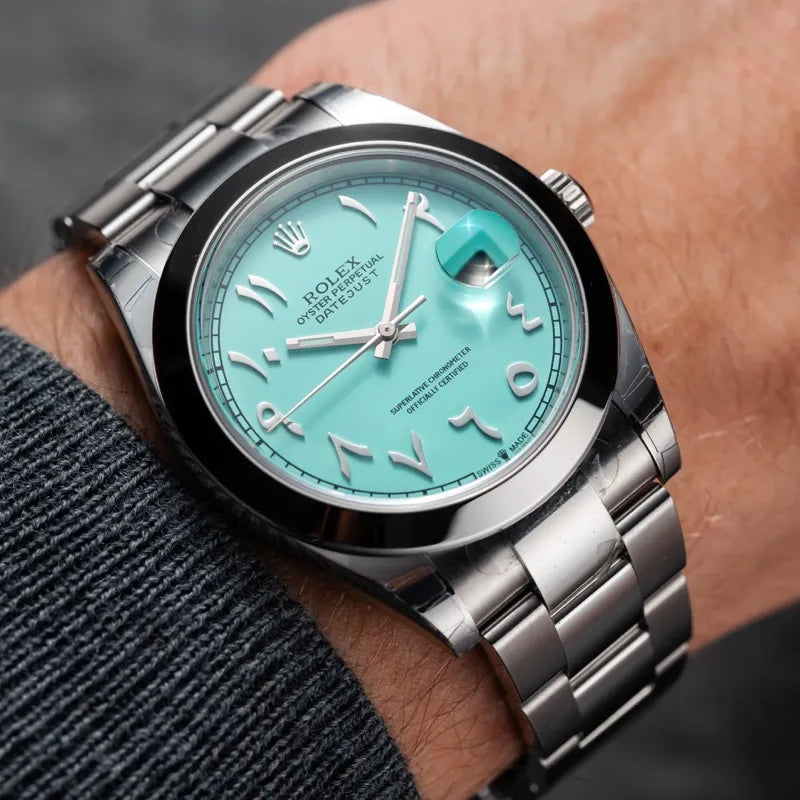 Rolex Datejust 41 126300 Oyster bracelet with custom Tiffany blue Arabic dial