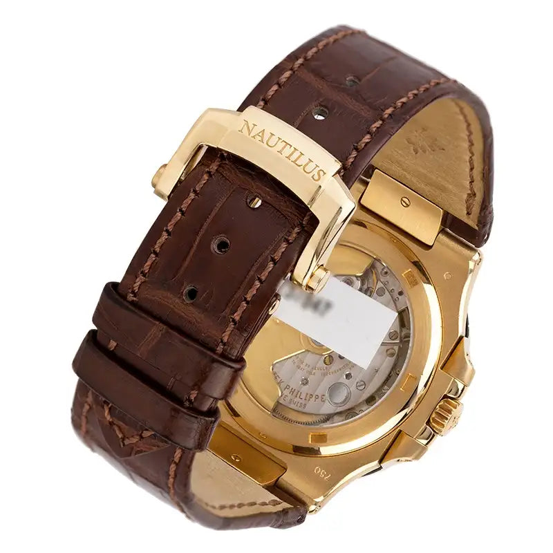 Back view - PP Nautilus 5711J Yellow Gold White Dial Leather Strap Watch