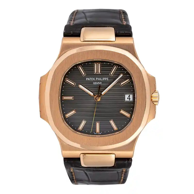 Full view - PP Nautilus 5711R Rose Gold on Leather Strap