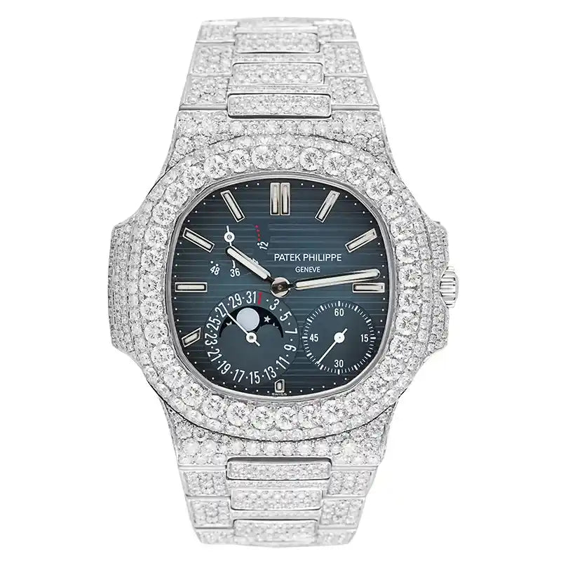 Full view - PP Nautilus 5712 in Steel Full Custom Diamond Set