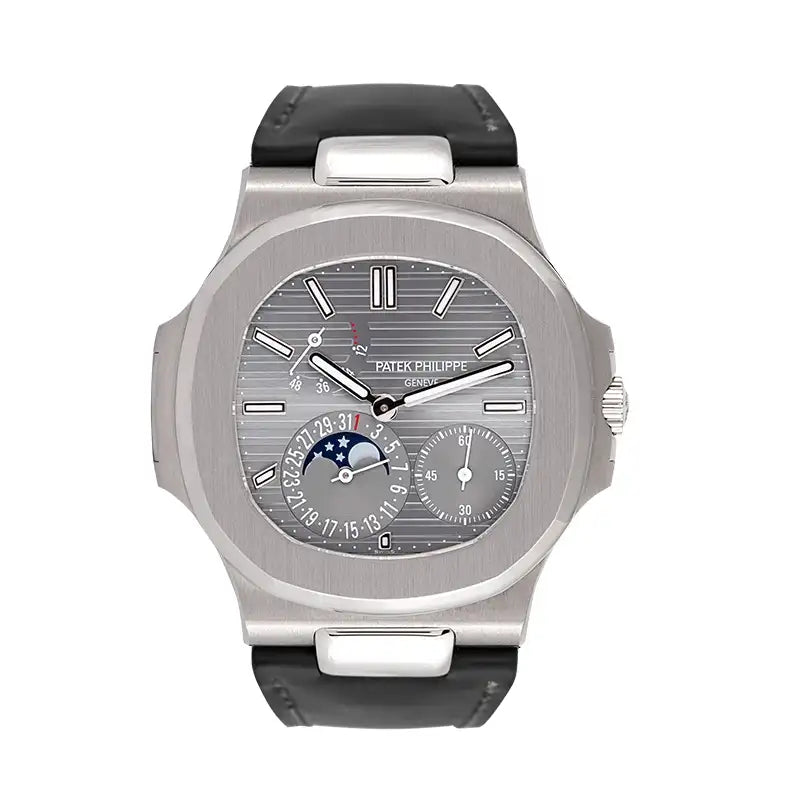 Full view - PP Nautilus 5712G White Gold Black Leather Strap Watch
