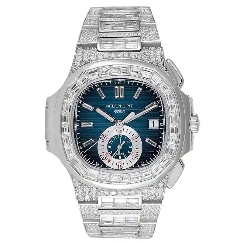 Full view - PP Nautilus 5980 Stainless Steel Custom Diamond Set Blue/Diamonds