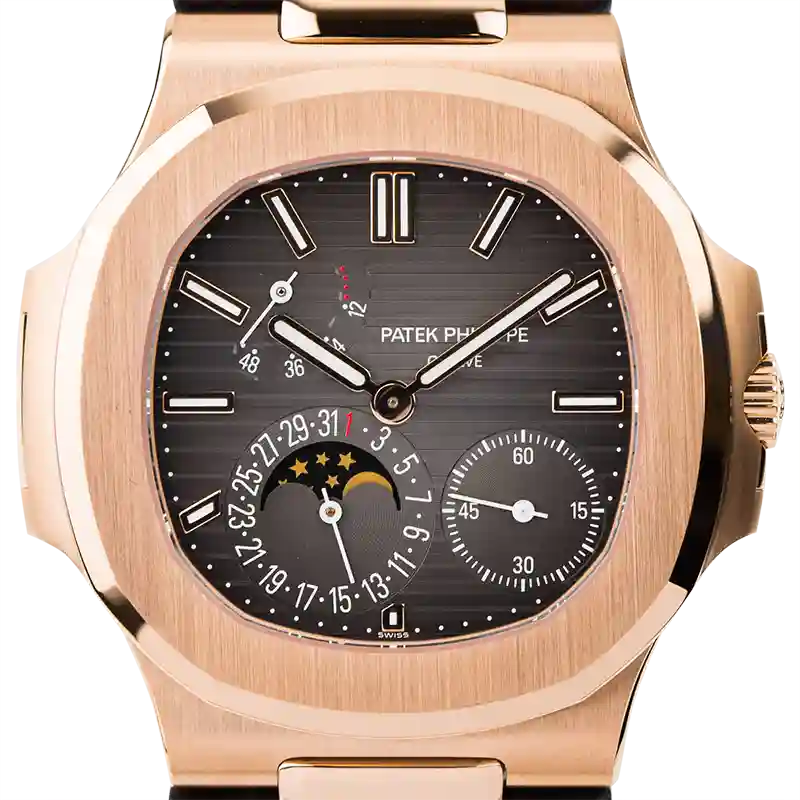 Close up - PP Nautilus Rose Gold & Leather 5712R-001