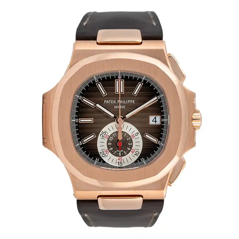Full view - PP Nautilus Rose Gold & Leather Strap 5980R-001