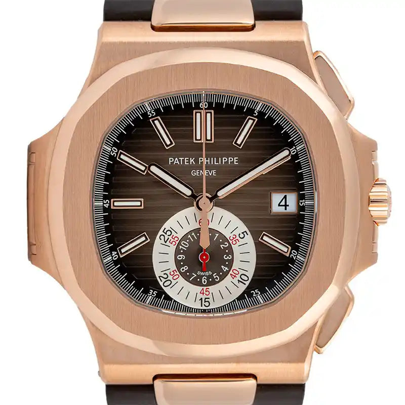 Close up - PP Nautilus Rose Gold & Leather Strap 5980R-001