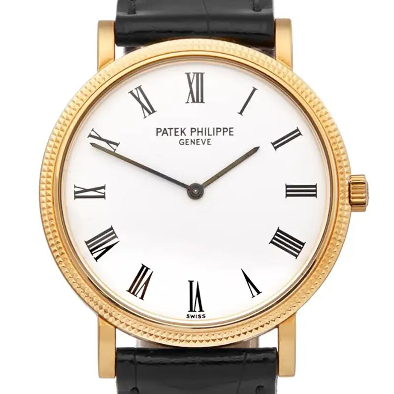 Close up - Pre-Owned PP Calatrava 5120J Yellow Gold White Dial
