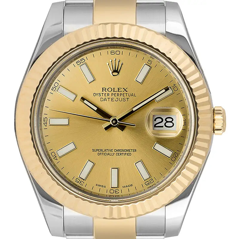 close up - Pre-Owned Rolex Datejust Steel & Yellow Gold Champagne Dial