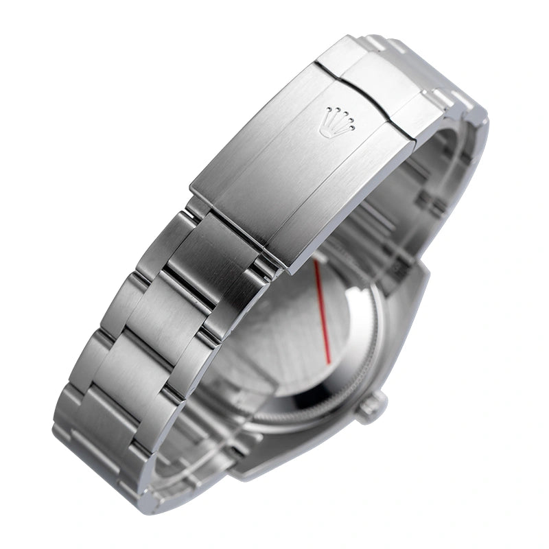 Clasp and case back view of the Rolex Air-King 34mm in stainless steel with Blue Dial ref. 114200