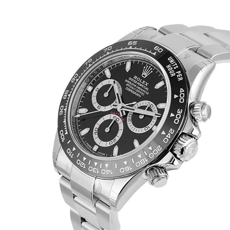 Side view of Rolex Cosmograph Daytona with stainless steel