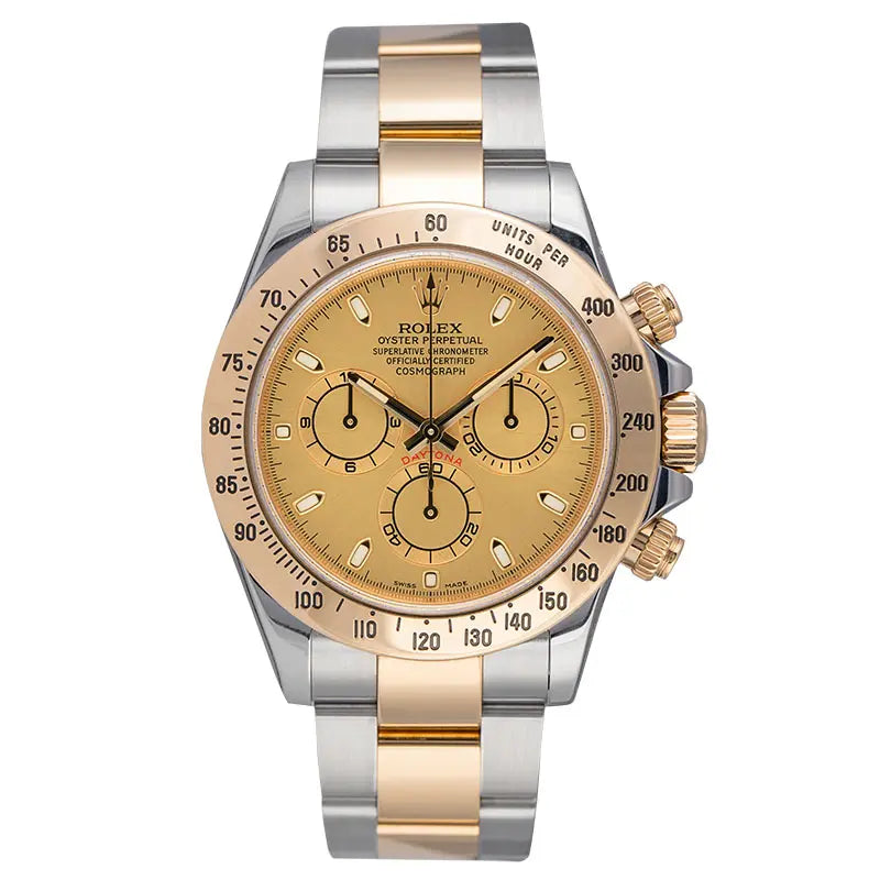 Full view of Rolex Cosmograph 116523 sapphire glass with champagne dial
