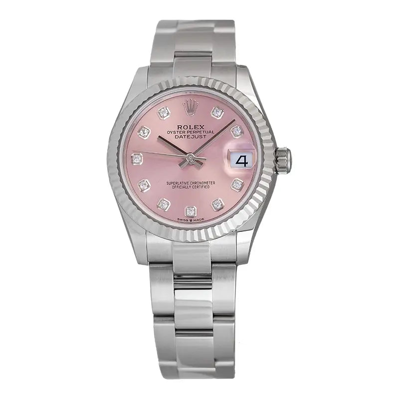 Full view of Rolex Datejust 278274 stainless steel with pink/diamond dial