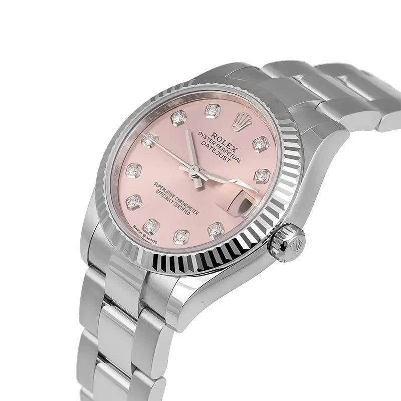Side view of Rolex 278274 sapphire glass with white gold fluted bezel