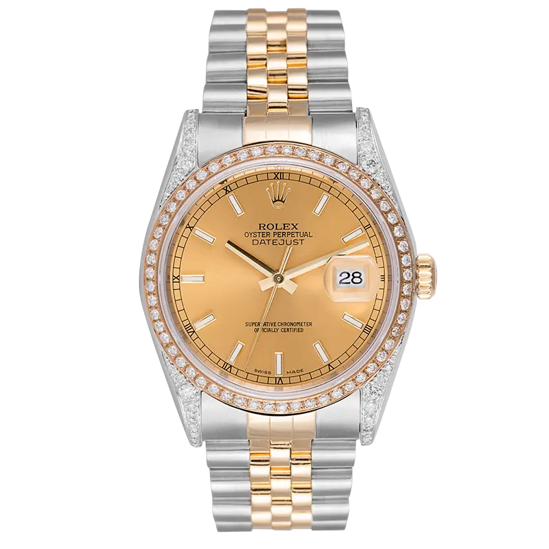 Full view of Rolex 116203 stainless steel with yellow gold