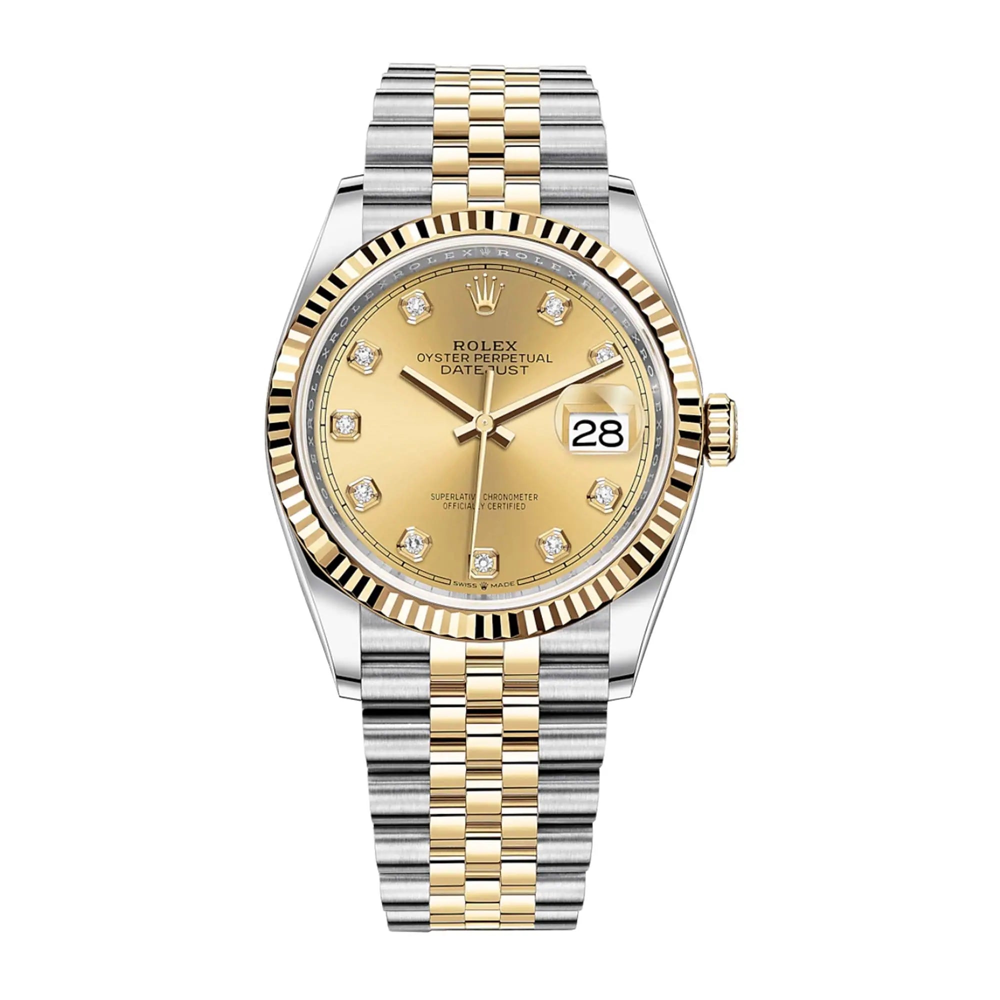 Full view of Rolex 126233 steel/gold metal with jubilee bracelet