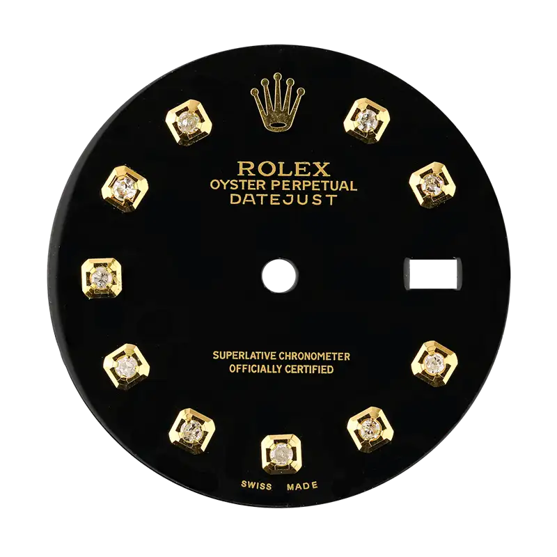 Rolex DateJust 36mm Black/ Gold Diamond Hour Markers Custom Dial