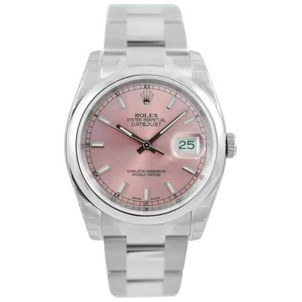 Full view of Rolex 116200 Pink/Index oyster with blue dial