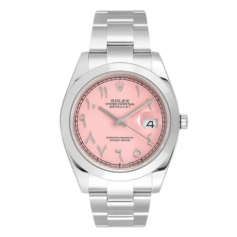 Full view of Rolex 126300 stainless steel with custom salmon dial