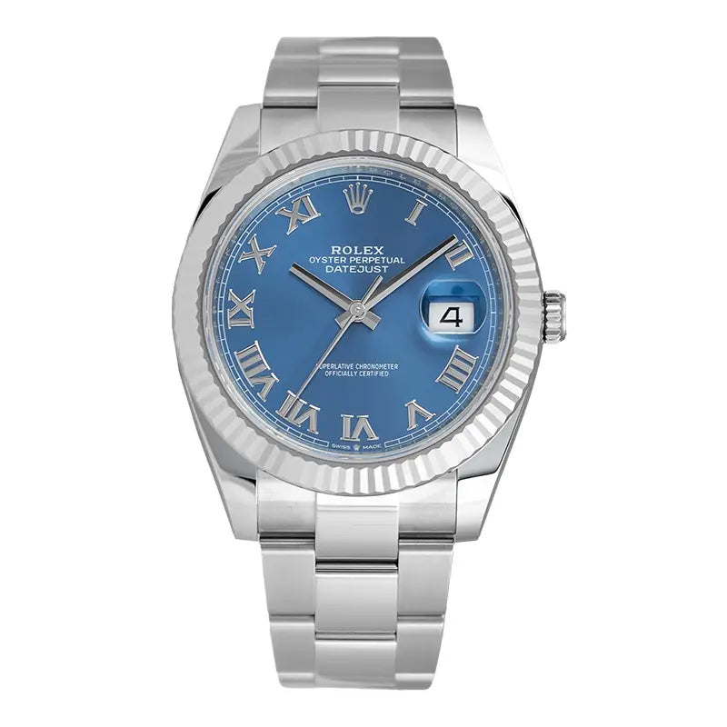 Full view of Rolex 126334 stainless steel with blue dial