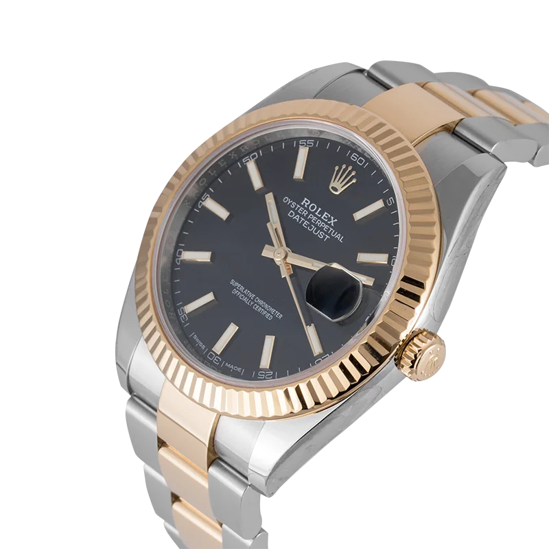 Side view of Rolex DateJust 41 Steel & Yellow Gold Index Black Dial Oyster 126333