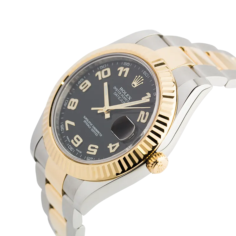 Side view of Rolex DateJust II 41mm Steel/Gold Black/Arabic Oyster 116333