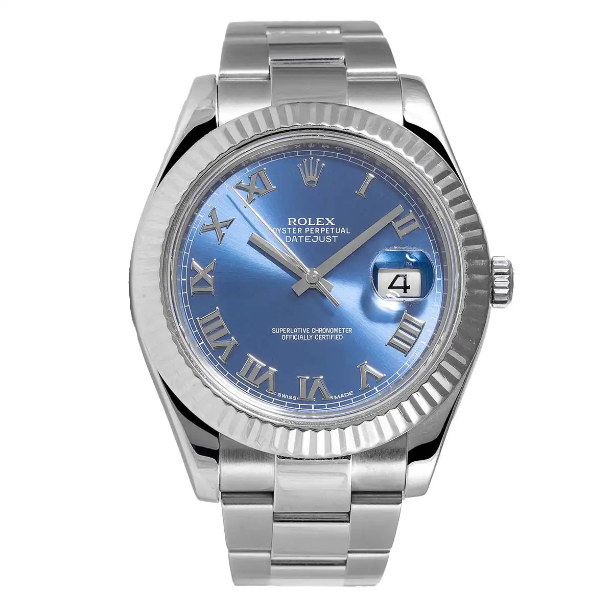 Full view of Rolex Datejust II White Rolesor Blue Roman 116334