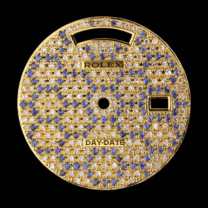 Rolex Day-Date 36 Gold/ Blue and White Precious Stones Custom Dial