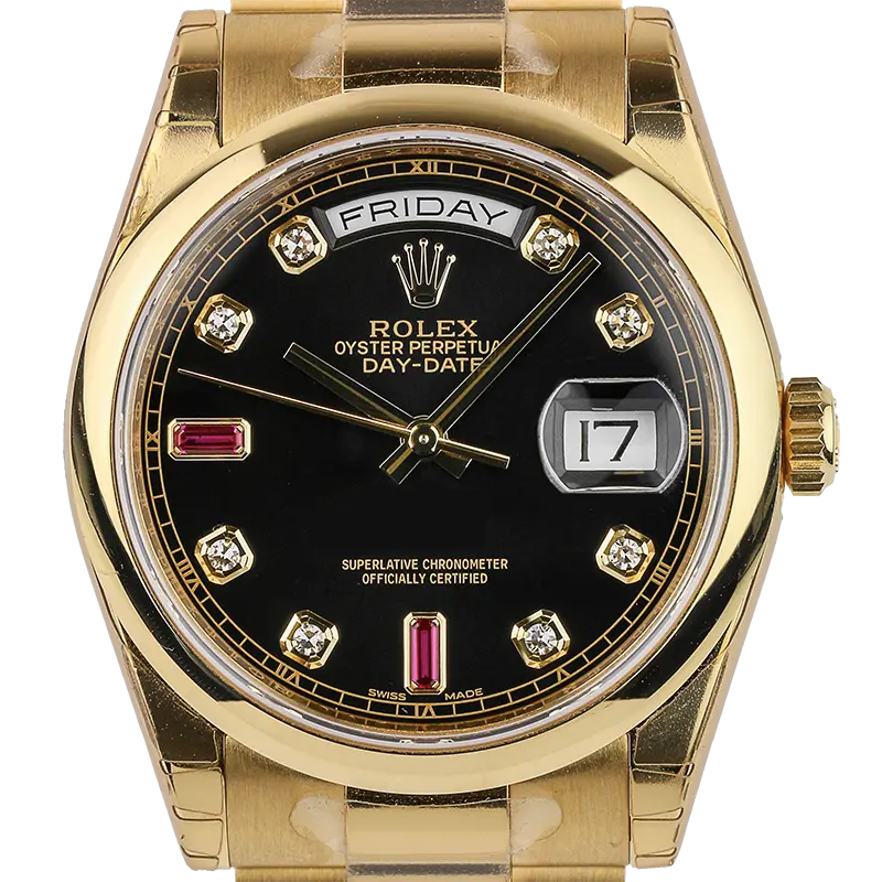 Rolex Day-Date 36mm Yellow Gold Black Diamond President 118208