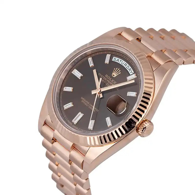 Side view - Rolex Day-Date 40 18ct Everose Gold Chocolate/Diamond