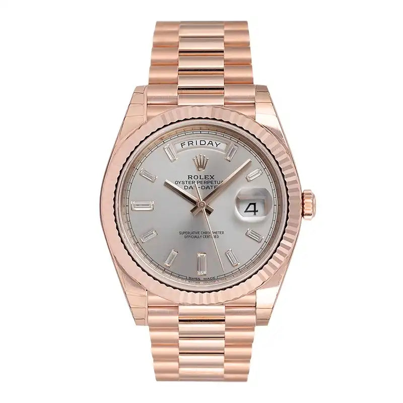 Full view - Rolex Day-Date 40 18ct Everose Gold Silver/Diamond Dial