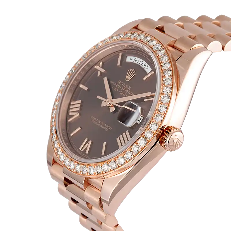 Side view - Rolex Day-Date 40 18ct Everose Gold with Custom Bezel