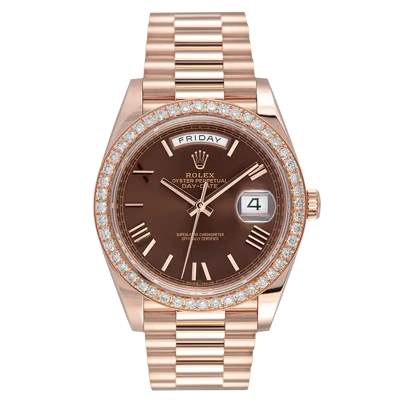 Full view - Rolex Day-Date 40 18ct Everose Gold with Custom Bezel