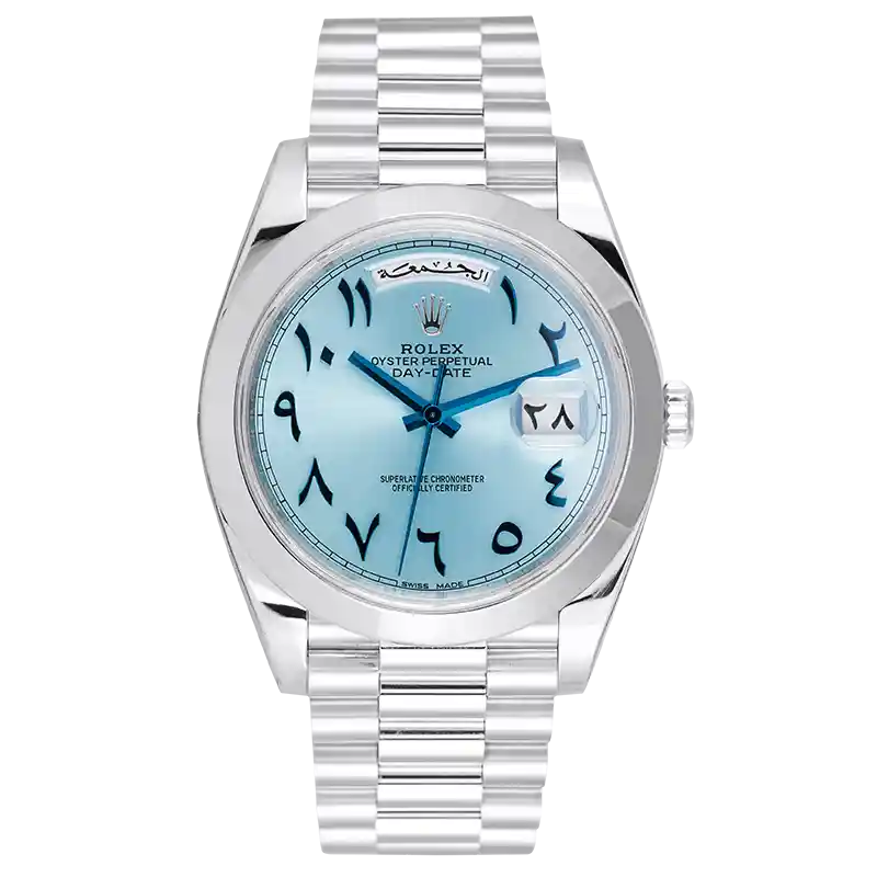 Full view - Rolex Day-Date 40 Platinum Arabic Script Watch 228206